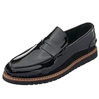 Men's Black Handmade Big Size Loafer Shoes with Patent Leather Classic Slip on Casual Shoes