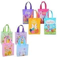 Yofuhope 8Pcs Happy Easter Egg Hunt Bags Easter Gift Non-Woven Bags with Handles,Reusable Bunny Egg Hunt Bags Easter Basket for Easter Party Supplies Spring Holiday Gifts