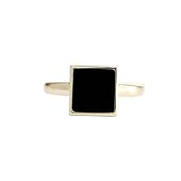 Black onyx ring, 925 silver genuine black onyx stacking ring, Tiny square ring, Dark black stone ring, Handmade, Minimalist, Solitaire ring, Yellow Gold Micron Dainty Jewelry