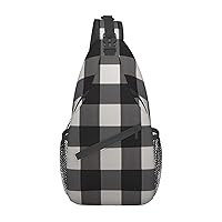 Sling Bag for Women Men Monochrome Plaid Cross Chest Bag Diagonally Casual Fashion Travel Hiking Daypack