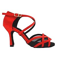 Womens Mesh+Satin Latin Dance Shoes Ballroom Sandals Tango Jazz Chacha Heels Salsa Pumps Customized Heel