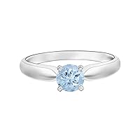 0.50 Ctw 9K Gold Tapered Shank Round Aquamarine Gemstone Solitaire Stackable Ring