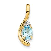 14k Yellow Gold Oval Polished Prong set Open back Diamond and Blue Topaz Pendant Necklace Measures 17x6mm Wide Jewelry for Women