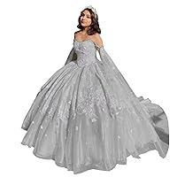 Cape Quinceanera Dresses 3D Flowers Beaded Prom Dress Women's Spaghetti Straps with Shawl Puffy Sweet 16 Ball Gowns