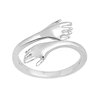 Hug Ring, 925 Sterling Silver Hug Rings for Women Girls Silver Hugging Hands Open Promise Ring Jewelry Hug Hands Mens Rings Couples Wedding Bands