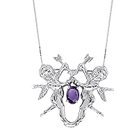 Amethyst & Diamond Pendant Necklace Sterling Silver Angels