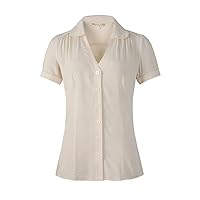 Womens Peter Pan Collar Blouse 1940s Pin Up Short Sleeve Shirt Landgirl Tops