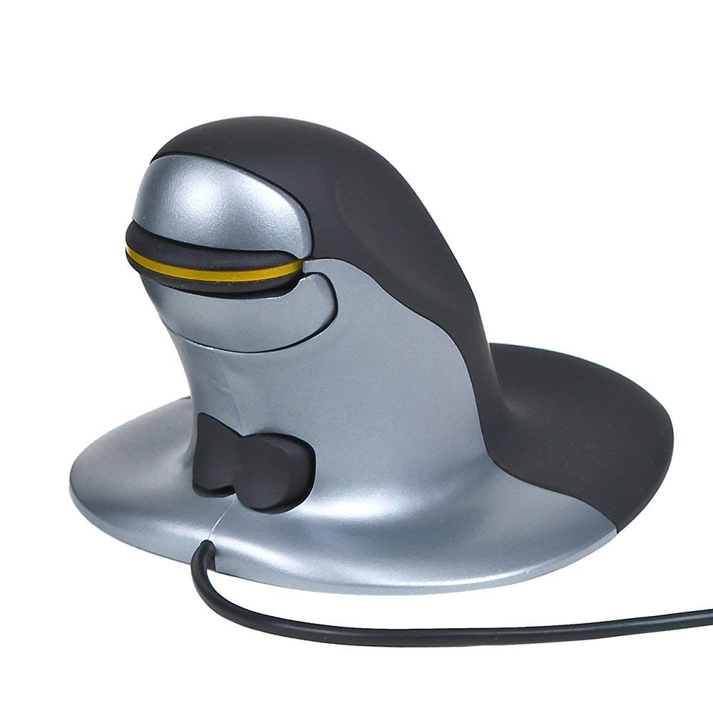 Posturite Penguin Ambidextrous Wired Ergonomic Mouse | USB, Alleviates RSI, Easy-Glide, Vertical Design, PC Computer and Apple Mac Compatible (Black/Silver, Size: Medium), 9820100Posturite Penguin Ambidextrous Wired Ergonomic Mouse | USB, Alleviates RSI,