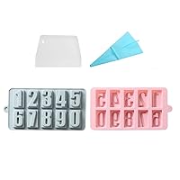 Pack of 2 Digital Number 0-9 for DIY Cupcake Cake Topper Decor Gum Paste Mould Dessert Fondant Pudding Jelly Shots Crystal Handmade Candy Ice, with Pastry Bag and Scraper