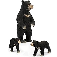 Gemini & Genius Grizzly Bear Figuine Toys, Forest Animals Figurines Mommas and Babies Toy Set, Safari Animals Family Playset, Great for Cake Toppers, Stocking Stuffers, Birthday Gift for Kids(Black)