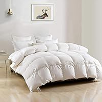Heavyweight Feathers Down Comforter King, Ultra-Soft Egyptian Cotton, 750 Fill-Power 65oz Thicker Hotel Style Down Duvet Insert for Cold Weather/Sleeper (106x90, White)