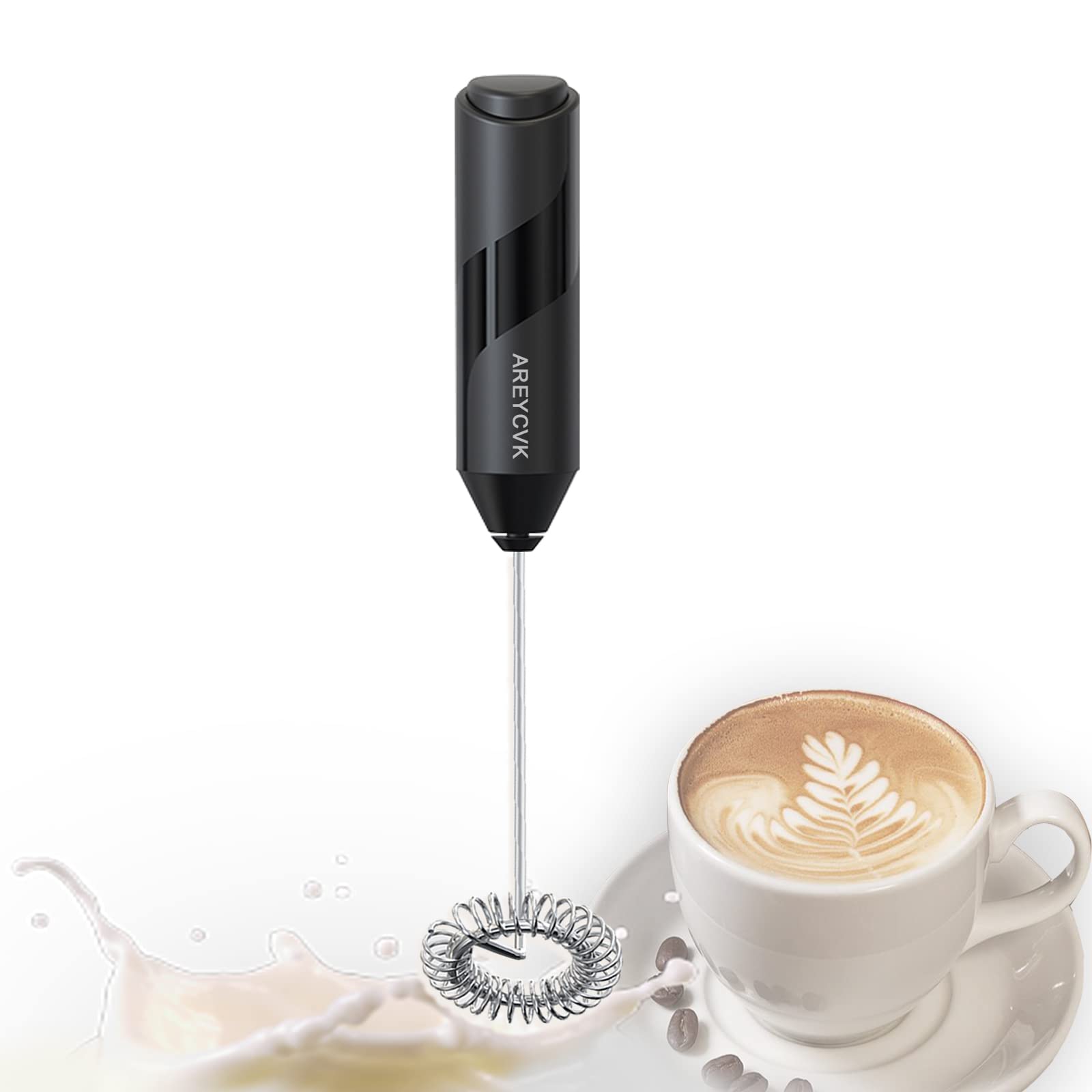 AREYCVK Handheld milk frother Small mixer for drinks Whisk Frother of Battery Operated,Stainless Steel Frother forlatte,cappuccino,hot ,chocolate, Matcha(BLCAK)