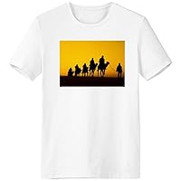 Outline Sunset Journey Silk Road Camel Desert T-Shirt Workwear Pocket Short Sleeve Sport Clothing
