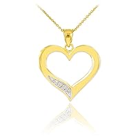 YELLOW GOLD OPEN HEART DIAMOND PENDANT NECKLACE - Gold Purity:: 10K, Pendant/Necklace Option: Pendant Only