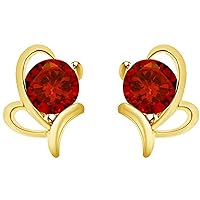 Created Round Cut Red Garnet Gemstone In 925 Sterling Silver 14K Gold Finish Diamond Cute Butterfly Stud Earring for Women's & Girl's