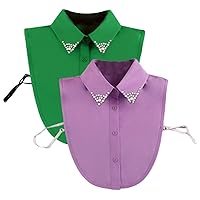 Fake Collar Detachable Half Shirt Blouse False Collar Sets Elegant Diamond Pure Color for Women Girls 2PCS