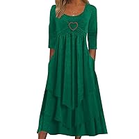 Women's Flare Ruffle Tiered Dress Spring Long Sleeve Crew Neck Maxi Dress with Pockets Evening Dress Plus Size