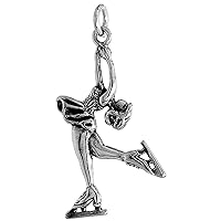 Sterling Silver Female Figure Skater Necklace Women Oxidized Antique Finish 1 1/4 inch with 1mm Box_Chain