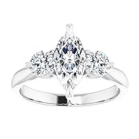 10K Solid White Gold Handmade Engagement Ring 1 CT Marquise Cut Moissanite Diamond Solitaire Wedding/Bridal Rings for Womens/Her Proposes Ring