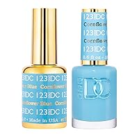 DC Duo Gel & Matching Lacquer Polish Set Soak off Gel NAIL All In One Daisy Top Coat for Nails (with bonus side Glitter) Made in USA (123 Cornflower Blue)