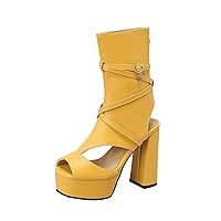 Sandals Women Dressy Summer Ladies Fashion Solid Color Leather Platform Open Toe Back Zipper Thick High Heeled Sandals