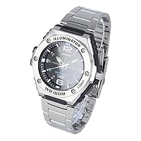 CASIO MWA-100HD-1A Cheap Casio Wristwatch, Men's, Waterproof, Quartz, Analog, Resin, Stainless Steel, Silver, Black, Bracelet Type, Bracelet Type