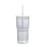 Reusable Glass Water Cup With Straw 550ml Capacity Reusable Glass Cup Straw Cup Glass Material Suitable For All Ages Glass Cup For All Ages
