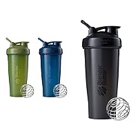 BlenderBottle Classic Shaker Bottle Perfect for Protein Shakes and Pre Workout, 28-Ounce (2 Pack), Moss/Moss and Navy/Navy & Classic Shaker Bottle, 28 oz, Black