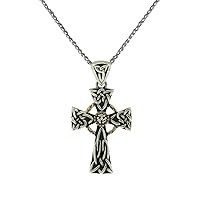 White Sapphire Celtic Cross Pendant Necklace, Sterling Silver & 10k Yellow Gold