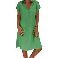Women's Maxi Dress Plus Size Short Sleeve Loose Fit Linen Dresses Summer Beach V-Neck Lightweight Flowy Dress 2024