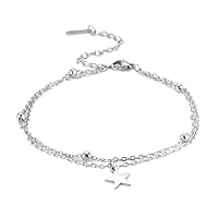 Anklet of Women Men Silver Color Star Stainless Steel Foot Double Chain Beach Girls Birthday Jewelry Accessories