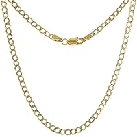 Solid 14k Yellow Gold 3mm Pave Curb Link Chain Necklace & Bracelet for Women Lobster Clasp High Polish 7-26 inch