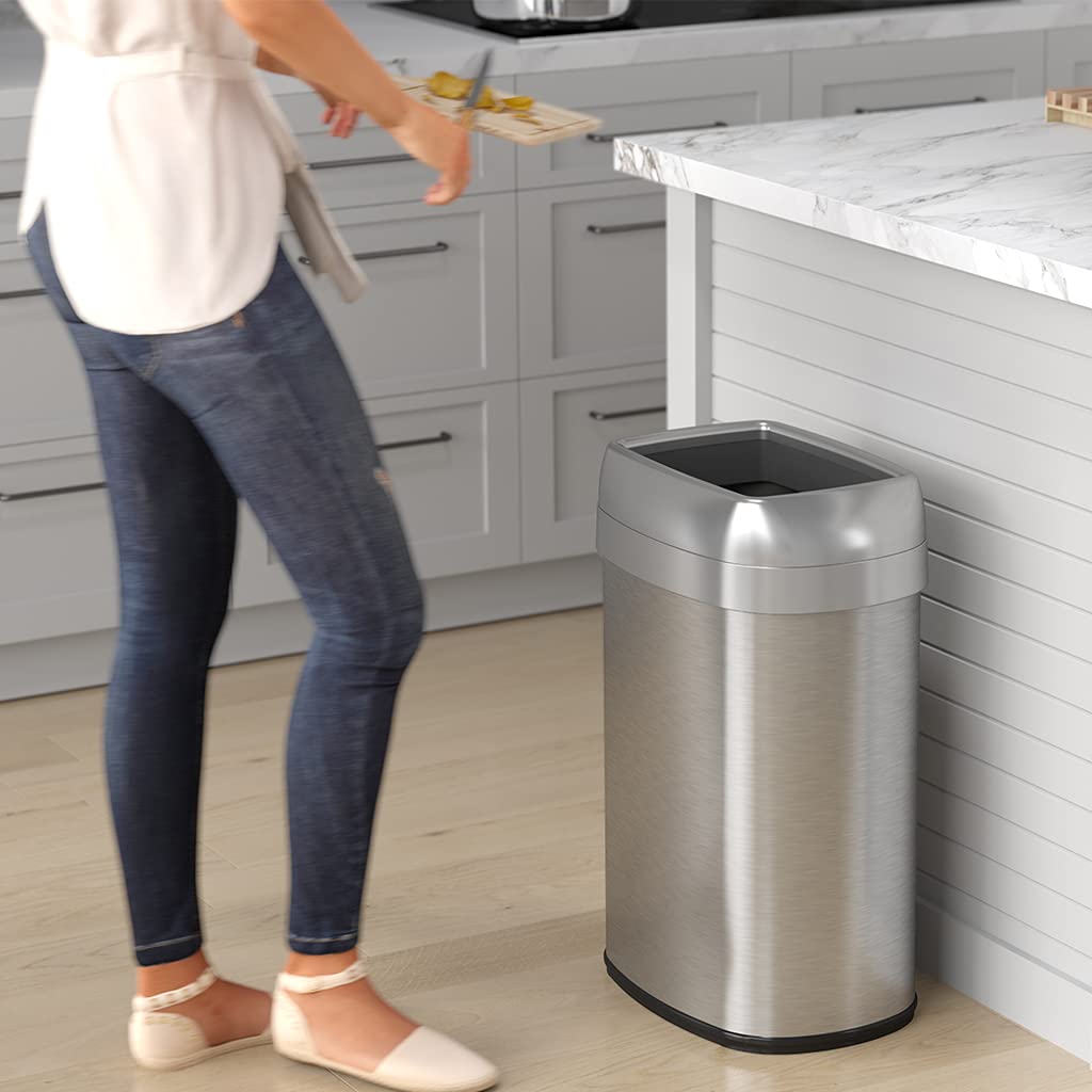 iTouchless 13 Gallon Oval Trash Can and Recycle Bin Large 12-Inch Dual-Deodorizer, Commercial Grade for Home, Restaurant, Restroom, Office, Elliptical Open Top, 13 G