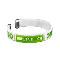 Green Ribbon “Hope” Bangle Bracelets – Inexpensive Bracelets for Organ Donation, Glaucoma, Cerebral Palsy, Liver Cancer, Mental Health Awareness, Bipolar Awareness & More