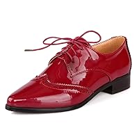 Women's Vintage Oxford Shoes Flats Lace Up Round Toe PU Leather Low Heel Brogues Pumps Shoes