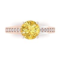 Clara Pucci 2.31 ct Round Cut cathedral Solitaire Yellow Simulated Diamond Accent Anniversary Promise Engagement ring 18K Rose Gold