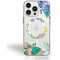 Clear Magnetic Case for iPhone 15 Pro Phone Case [Compatible with MagSafe Charger] Rhododendron Floral Print Pattern Slim Anti-Scratch Cover for Women Girl (Clear)