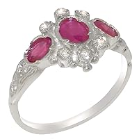925 Sterling Silver Natural Ruby Cubic Zirconia Womens Trilogy Ring - Sizes 4 to 12 Available