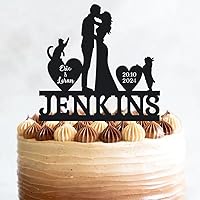 Custom France Bulldog Cake Topper Wedding With Cat Mr And Mrs Frenchie Dog, 6-7.8 Inch For Funny Novelty Customized Acylic Silhouette