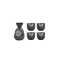 Japanese Sake Set Sake Cup Set Traditional Hand Painted Design Porcelain Pottery Ceramic Wine Glasses - Black