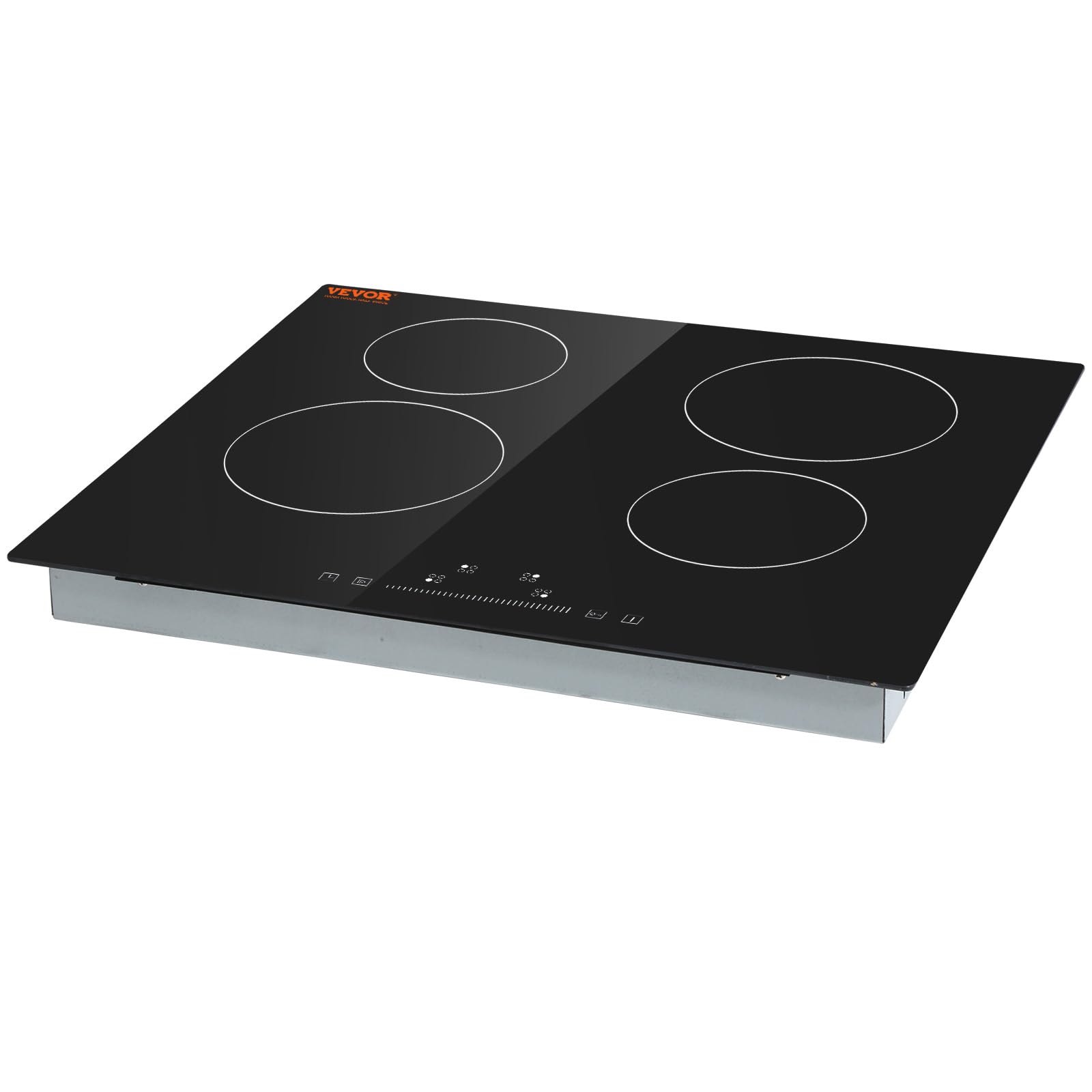 VEVOR Built in Electric Stove Top, 24 inch 4 Burners, 240V Glass Radiant Cooktop with Sensor Touch Control, Timer & Child Lock Included, 9 Power Levels for Simmer Steam Slow Cook Fry