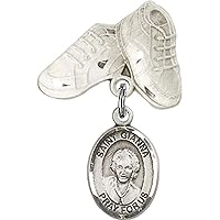 Baby Badge with St. Gianna Beretta Molla Charm and Baby Boots Pin | Sterling Silver Baby Badge with St. Gianna Beretta Molla Charm and Baby Boots Pin - Made In USA