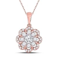 The Diamond Deal 14kt Rose Gold Womens Round Diamond Flower Cluster Pendant 1/2 Cttw