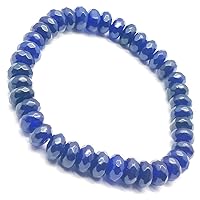 Unisex Bracelet 8mm Natural Gemstone Blue Sapphire Rondelle shape Faceted cut beads 7 inch stretchable bracelet for men & women. | STBR_02232