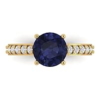2.35 ct Round Cut Solitaire W/Accent Simulated Blue Sapphire Statement Anniversary Promise Engagement ring 18K Yellow Gold