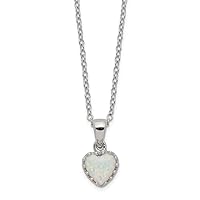 925 Sterling Silver Rhodium Plated Polished Love Heart Simulated Opal Necklace 18 Inch Measures 7.22mm Wide Jewelry for Women