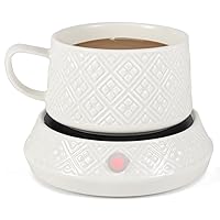 Ceramic Coffee Mug Warmer Set, Electric Candle Wax Warmer, Coffee Warmer for Desk, 3 Timed Thermos Setting for Heating Coffee, Beverage, Milk, Tea and Hot Chocolate-Birthday Gifts（with Cup）