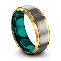 Tungsten Carbide Wedding Band Ring 8mm for Men Women Green Red Blue Purple Black 18K Yellow Gold Grey Center Line Step Bevel Edge Brushed Polished
