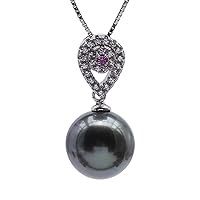 JYX Pearl Tahitian Pendant Heart-shaped AAA 10.5mm Round Cultured Tahitian Black Pearl Pendant Necklace for Women
