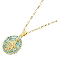 Gold Plated Christian Virgin Mary Necklace Women/Men Necklace Religious Prayer Jewelry (gold sky blue)
